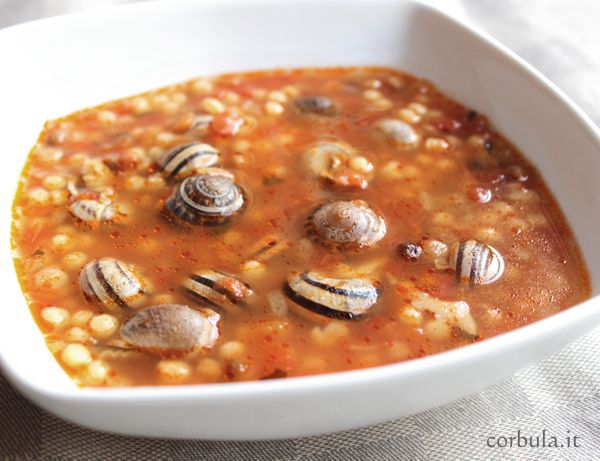 Minestra di Lumache, con fregola sarda